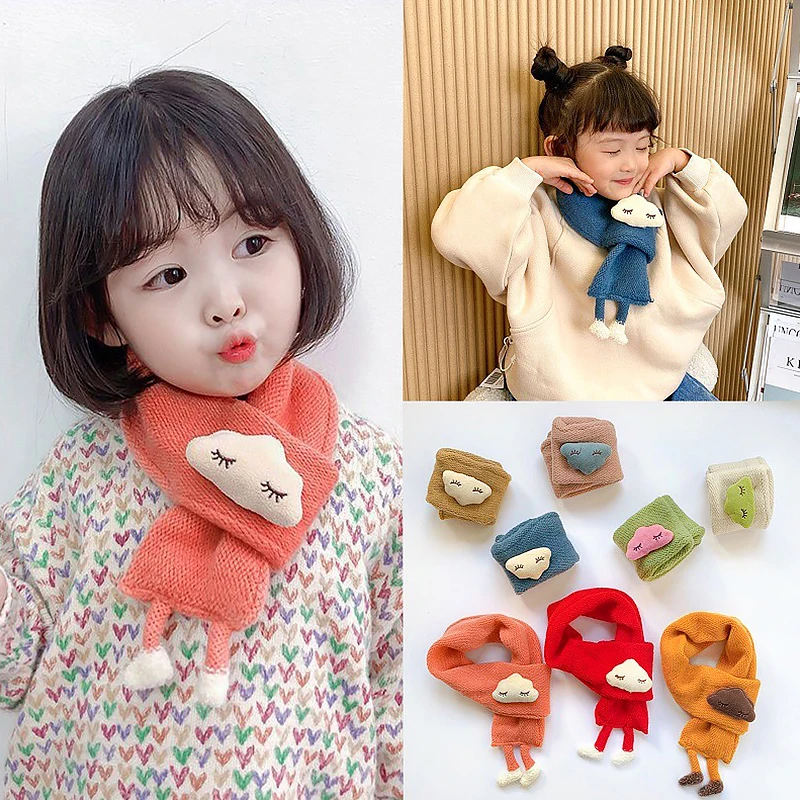 Korean Cute Cartoon Clouds Children's Scarf Winter Baby Neck Guards Scarves Boys Girls Knit Wool Thick Warm Collar Shawl