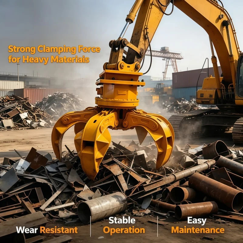 Strong Factory Direct Hydraulic Rotating Orange Peel Grapple 5 Tine Scrap Gripper With Engine For Metal Recycling