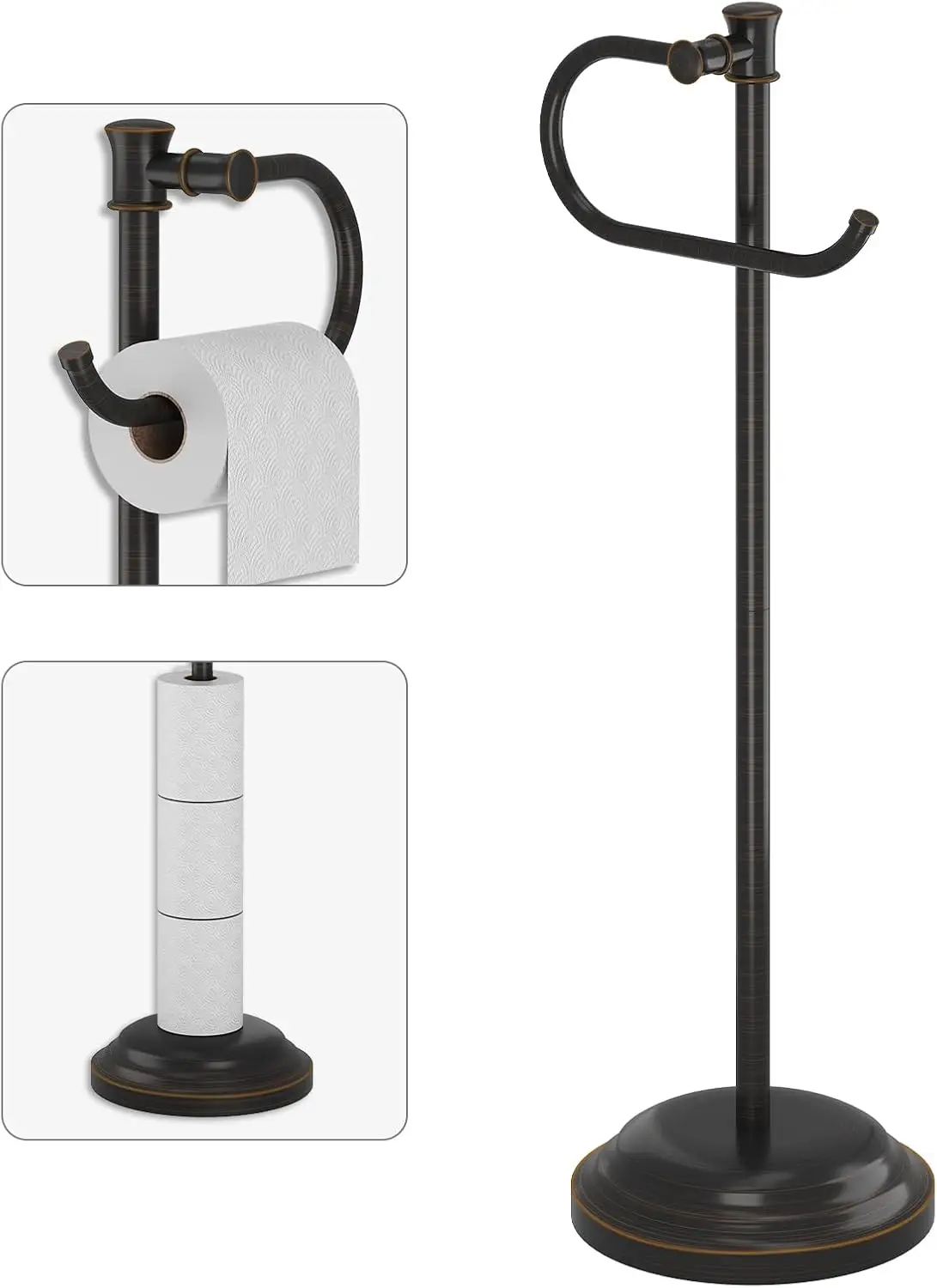 

Free Standing Toilet Paper Holder with Storage and Towel Bar, Oil Rubbed Bronze Stainless Steel Bathroom Accessory