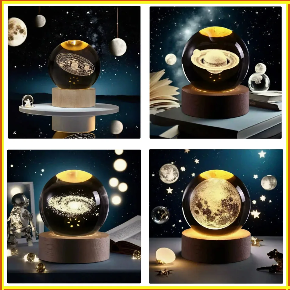 

6CM Unique 3D Crystal Ball Lamp with Galaxy and Planetary Projections USB Night Light for Cozy Atmosphere plasma ball