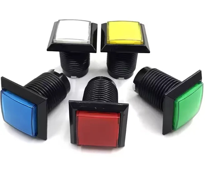 5Pcs 33mm Square Arcade Push Button Black Edge LED Illuminated Game Console Switch Replacement Arcade Machine DIY Parts