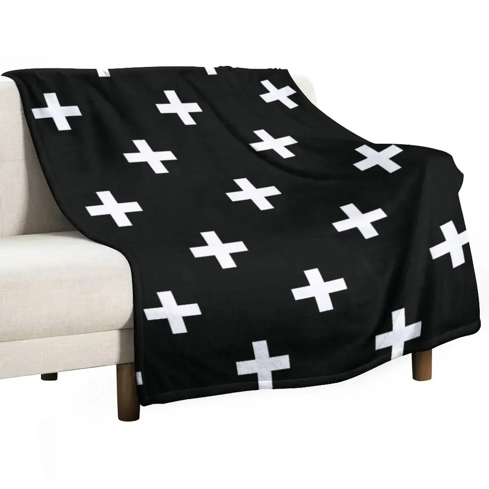 Black and White Swiss Cross Pattern Throw Blanket Designers Cute Summer Flannel Fabric Softest decorative Blankets
