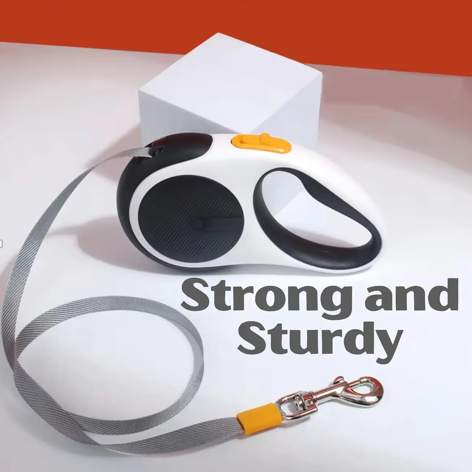 مقود كلب قابل للسحب للحيوانات الأليفة يصل إلى 66 رطلاً، شريط نايلون عاكس 16 بوصة، خالٍ من التشابك، مقبض مضاد للانزلاق مع زر تحكم واحد