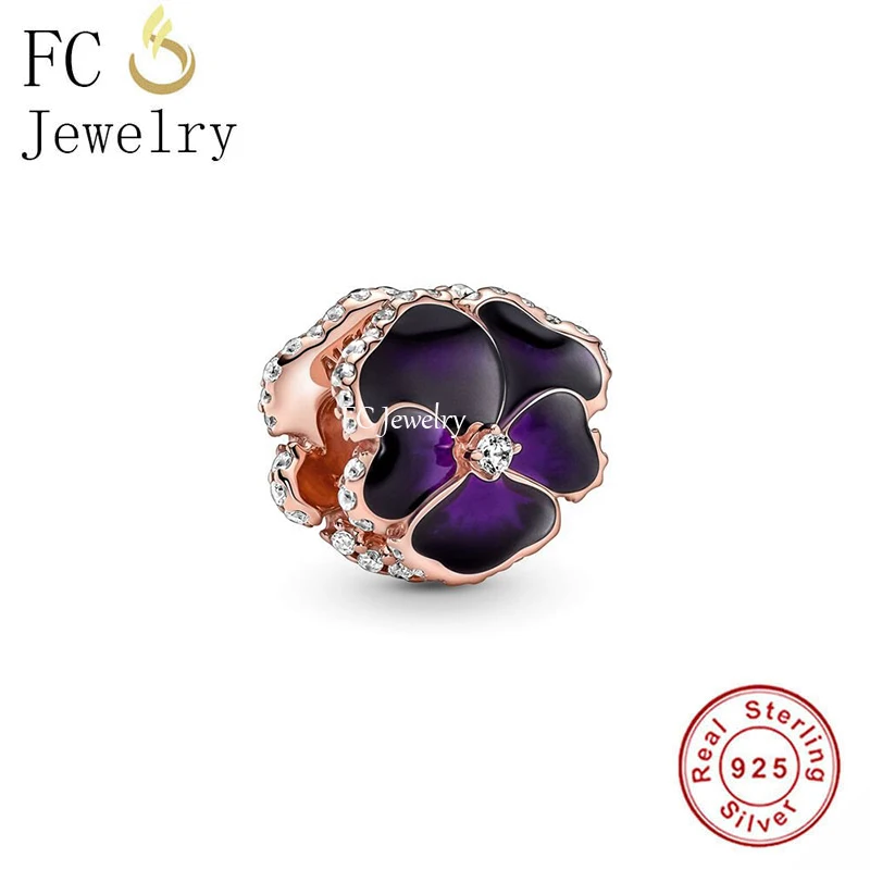 

FC Jewelry Fit Original Pan Charms Bracelet Pulsera 925 Sterling Silver Purple Enamel Flower Bead Pendant Berloque 2022 Spring