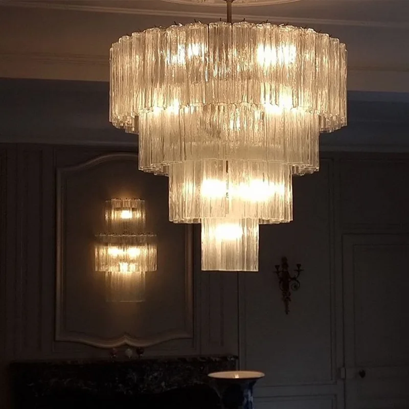 

French glass Nanyang medieval living room Murano light luxury crystal dining room retro villa stair chandelier