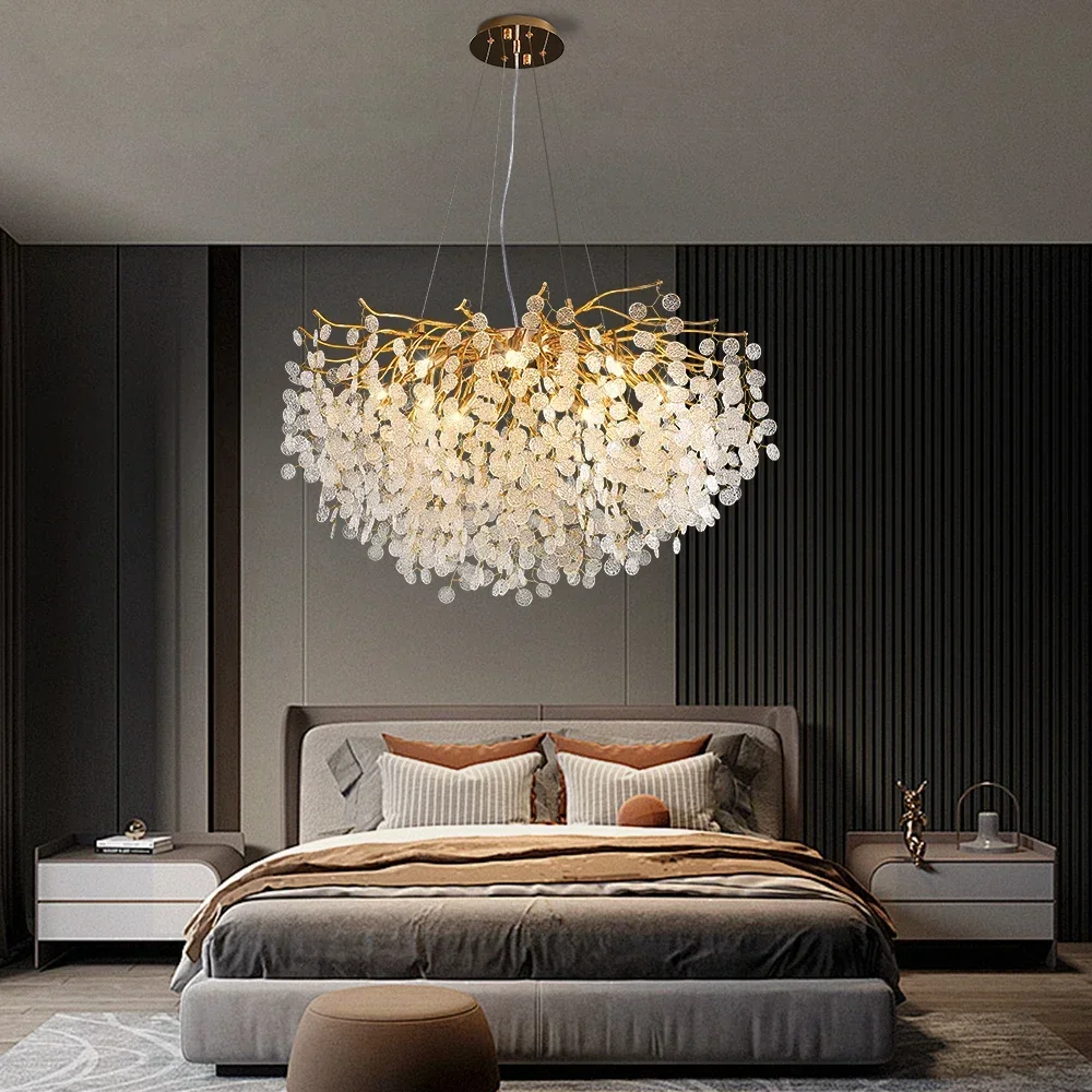 Artpad Modern Luxury Long Crystal Chandelier Chandeliers Gold Hanging Pendant Light Fixture for Kitchen Island Living Room