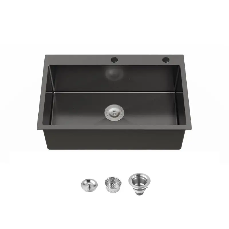 

30"x19" Black Stainless Steel Single Bowl Overmount Kitchen Sink with Standard Drain and Hook