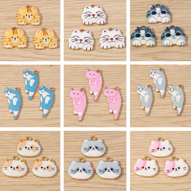 10 Stück Cartoon-Tier-Anhänger, Emaille-Katzen-Anhänger, Anhänger für Ohrhänger, Halsketten, Armbänder, DIY-Bastelarbeiten, Schmuckherstellung, Zubehör – Detail 1
