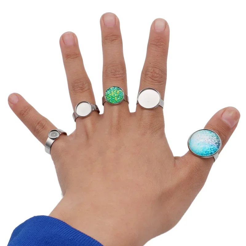 10pcs/Lot  Stainless Steel Adjustable Ring Settings Blank Base,Fit 6 8 10 12 20 25mm Glass Cabochons,Buttons;Ring Bezels