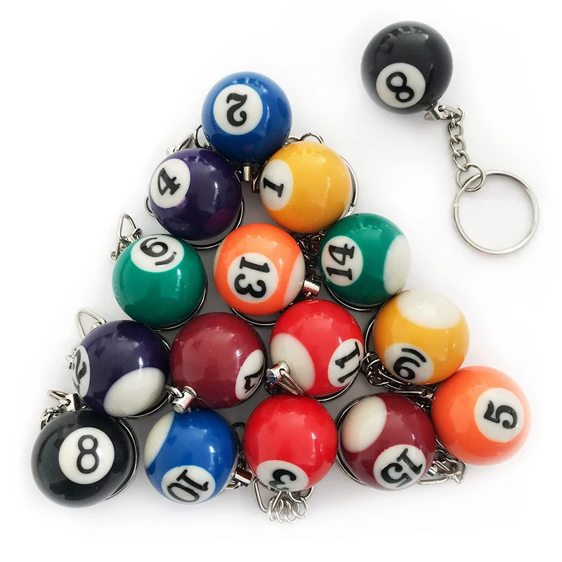 Colorful Billiard Ball Keychain Set 32 Pcs,Mini Magic Key Chain Balls Eightball Billar Billiards Chains Accessories