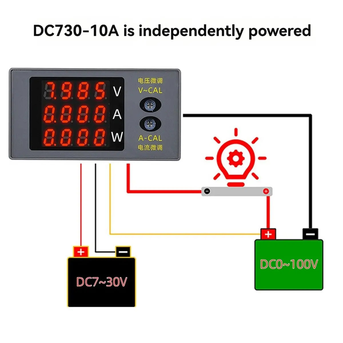 DC730 Digital Power Meter DC 0-100V 10A 1000W Voltmeter Ammeter Wattmeter Supports Fine-Tuning of Voltage and Current