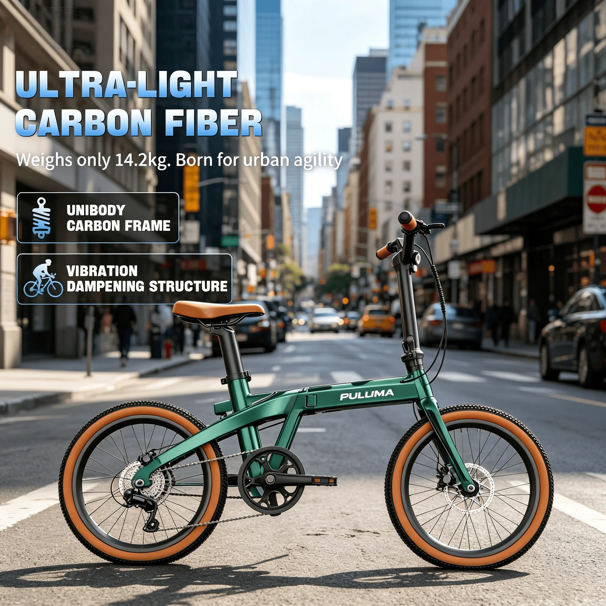 Vélo électrique pliable PULUMA PT20, 36V 7Ah, cadre en fibre de carbone ultra-léger, autonomie 30-60 kilomètres, pneus tout-terrain 20*2, vélo de loisirs et de déplacement quotidien.