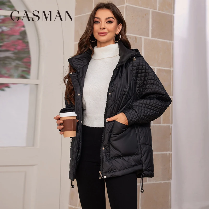 GASMAN 2024 Brand New Fashion Spring Down jacket Autumn Women Coats Middle Length parkas Woman jackets female Thin Cotton 80317