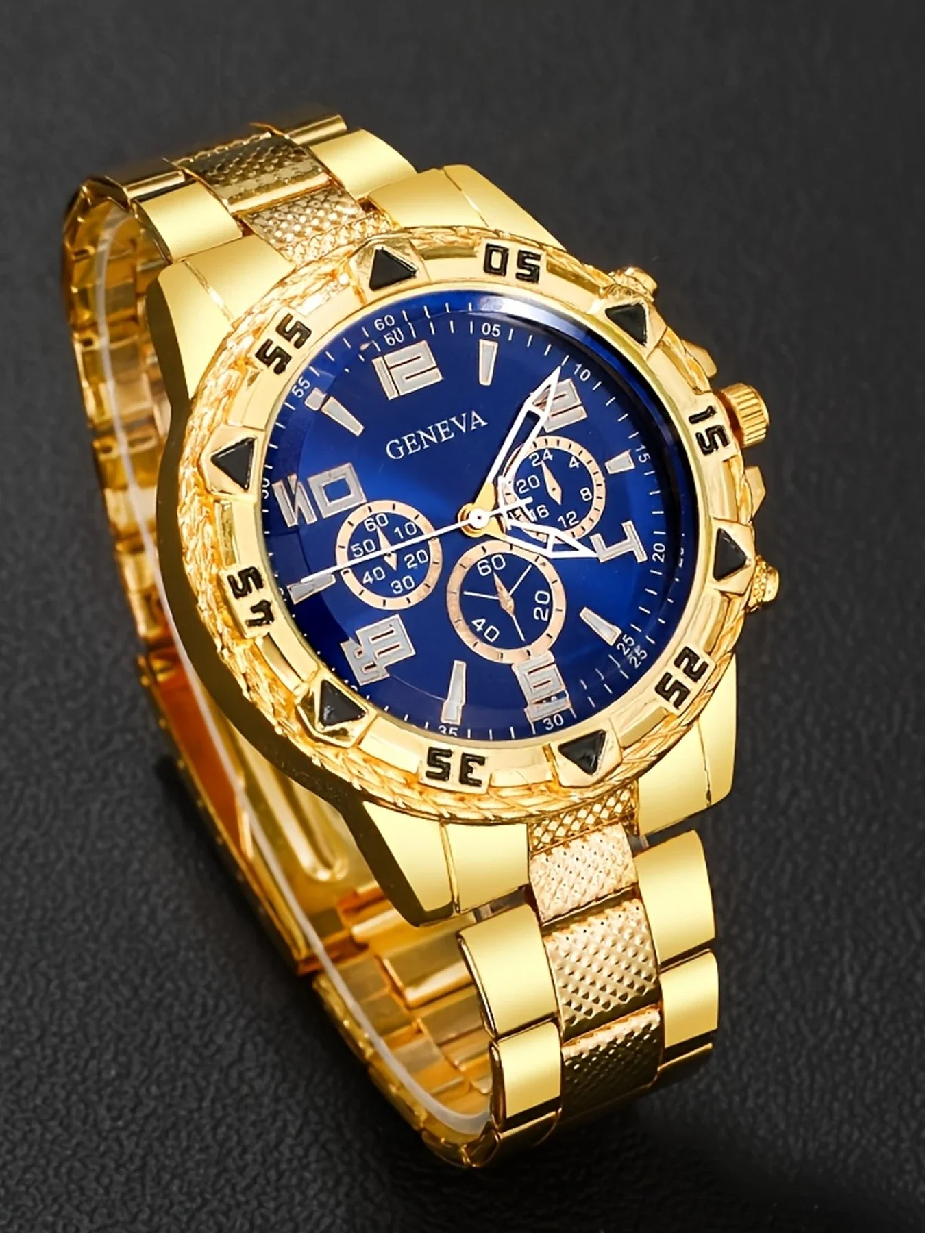 Geneva Men Quartz Watch Set, 6 Styles Weekly Rotation Wear Fake Chronograph Steel Band Male Wristwatch