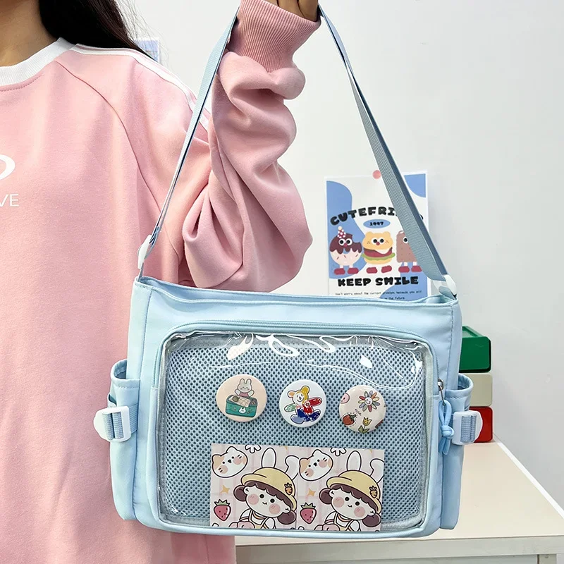 Styl Preppy cukierkowy kolor śliczna torba na ramię Anime Expo przezroczysta plakietka torba listonoszka kobiety lalka Itabag torba na ramię