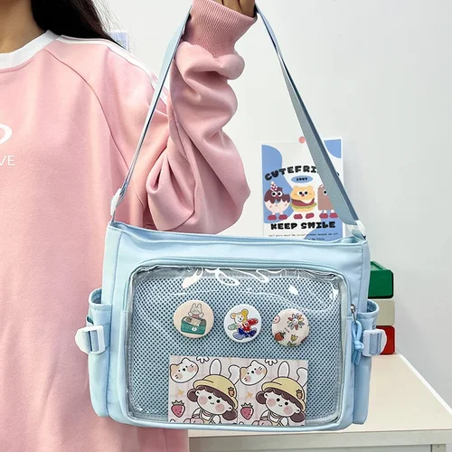 Imagen 2 del producto Bolso de hombro bonito de Color caramelo estilo Preppy, bolso de mensajero con pantalla de insignia transparente de Anime Expo, bolso cruzado Itabag para muñeca para mujer