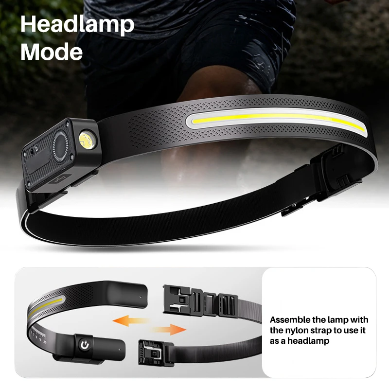 Super Bright Wristband Running Light for Runners USB-C Rechargeable Motion Sensor COB Headlamp Portable Magnetic LED Head Light