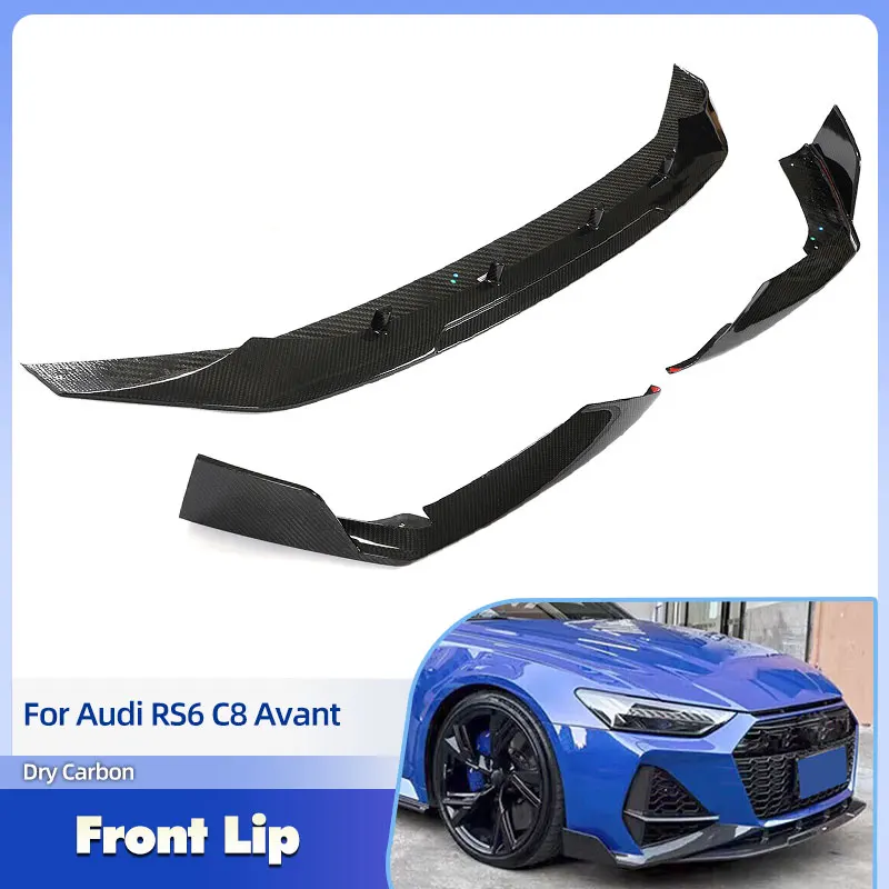 

Автомобильный передний бампер, спойлер для губ, Prepreg Dry Carbon для Audi RS6 C8 Avant Wagon, 4-дверный 2019-2024, фартук для передней губы, подбородка, комплекты кузова