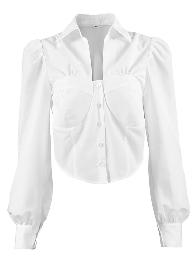 سليم صالح المرأة طوق المرقعة irt عادية Sle طويل Sve فليب طوق الربط تصميم Faionable السيدات Busin irt #5