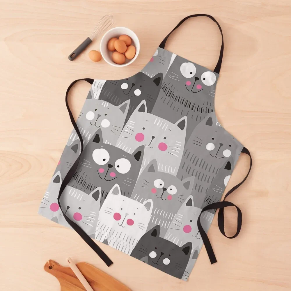Cute Cat Illustration on Cooking Apron Chef Uniform Funny Sexy Apron