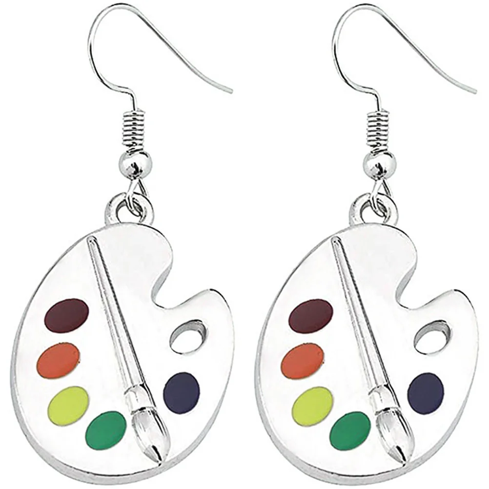 

Palette Earrings Artist Jewelry Gifts Teachers Women Colorful Alloy Paint Plate Dangle Drop Abstract Artists New Year Party