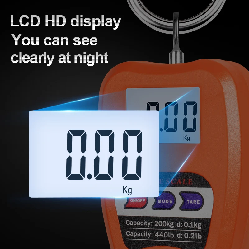 200kg/440lb Crane Scale Digital Industrial Hanging Scale Heavy Duty Hanging Hook Scales Stainless Steel Weighing Indoor&Outdoor
