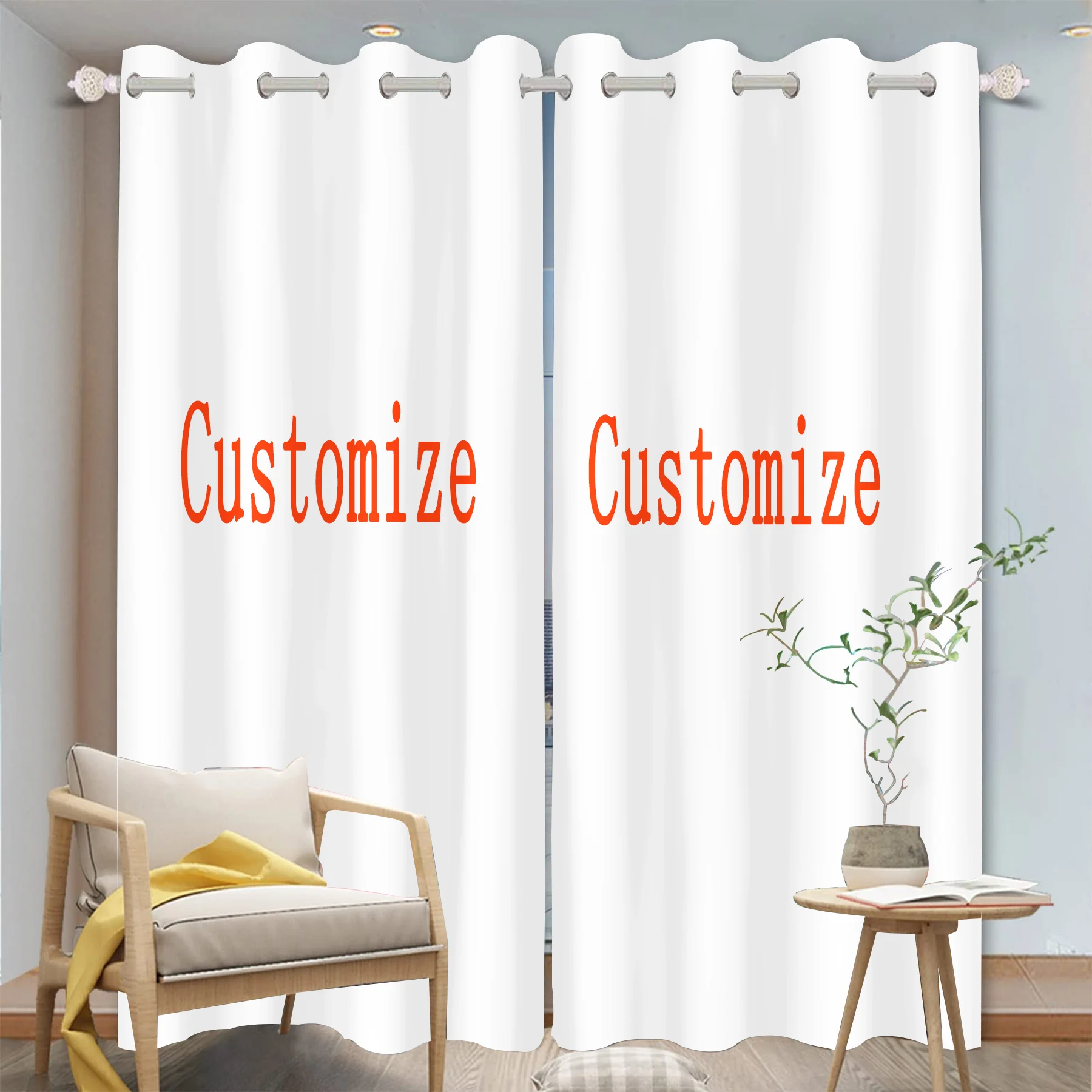 Customized Window Curtain Personalized Photo Print Grommet Blackout Drapes for Home Bedroom Living Room Decoration