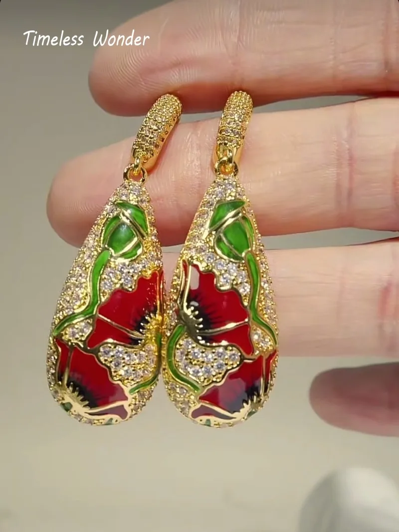 

Timeless Wonder Fancy Enamel Zircon Geo Stud Earrings for Women Designer Jewelry Trendy Sweet Gift Rare Top Chinese Style 3376