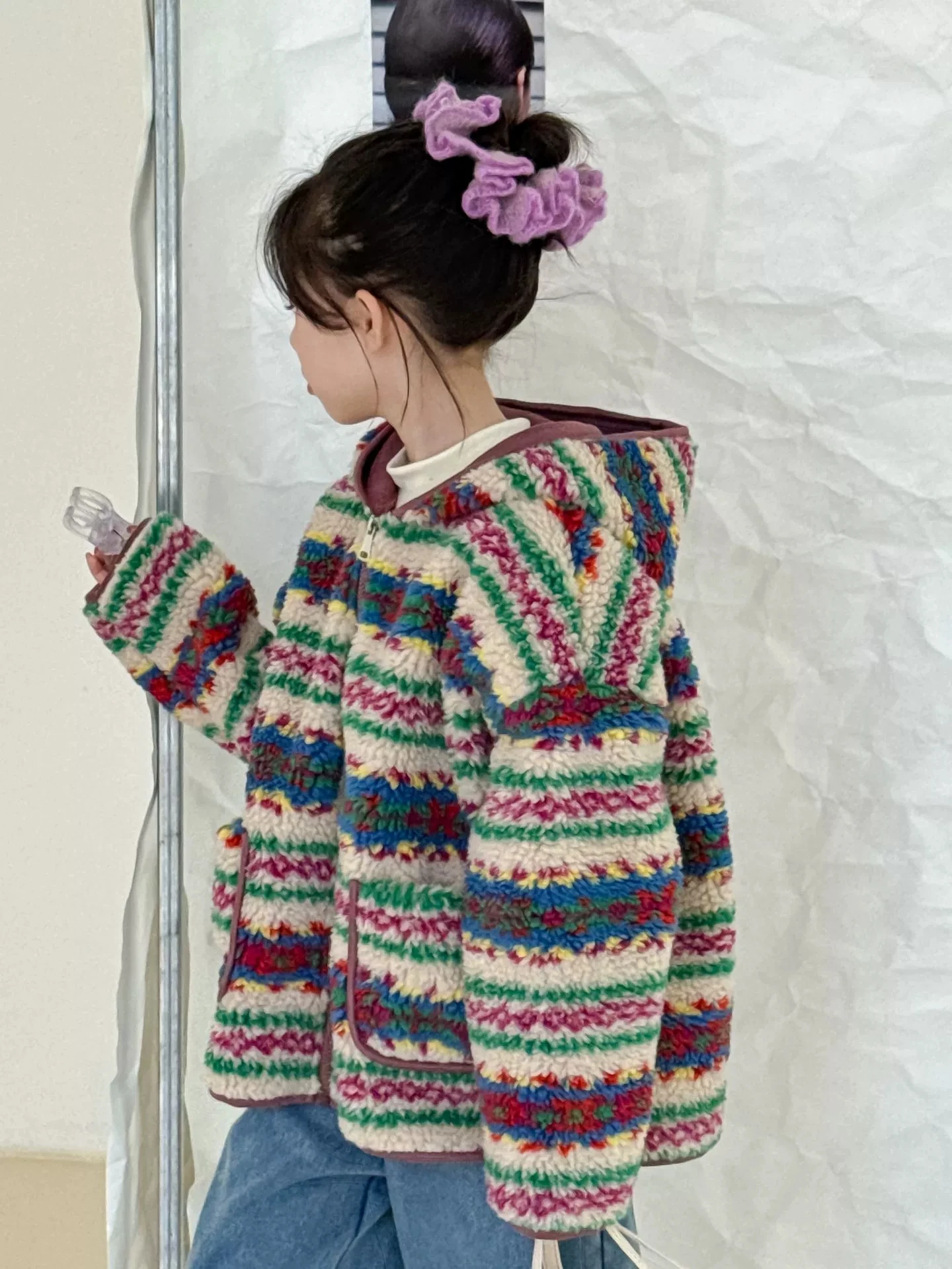 Children Casual Hairy Coat 2024 Winter New for Boys and Girls Fashion Ethnic and Plush Thickened Warm Baby Jacket