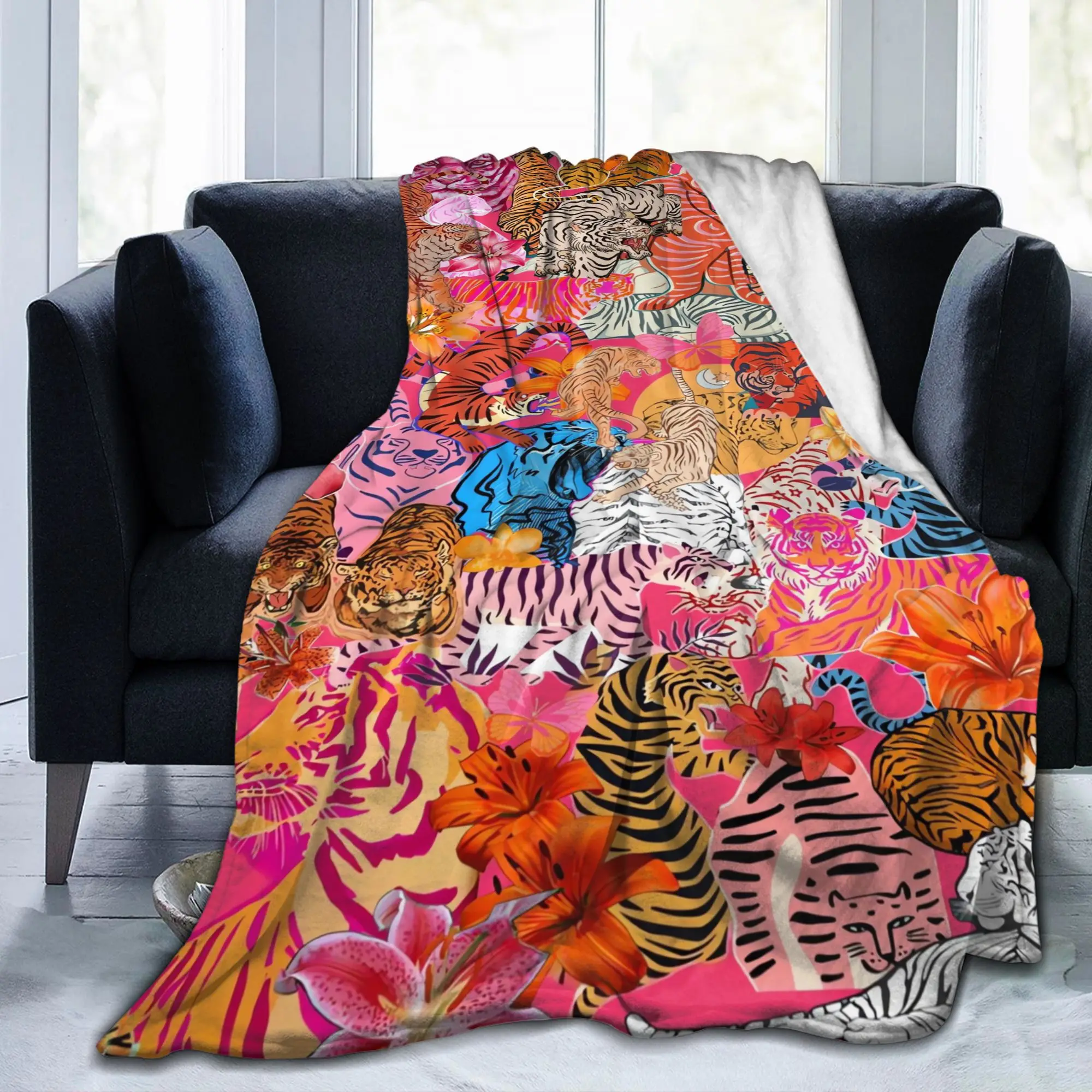Jaguar Print Flannel Blankets Winter  Super Warm Throw Blanket for Girls Boys Couch Bed Street Trend Bedspread Sofa Bed Cover