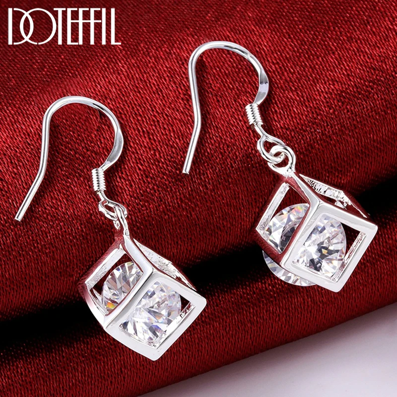 

DOTEFFIL 925 Sterling Silver Square AAA Zircon Earring For Women Lady Wedding Engagement Party Fashion Jewelry