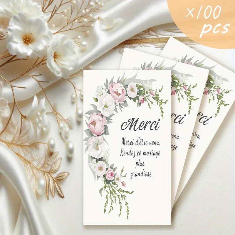 100pcs French Sticky Note Thank-you Card Set, Wedding Table Thank-you Card, Suitable for Weddings and Engagements