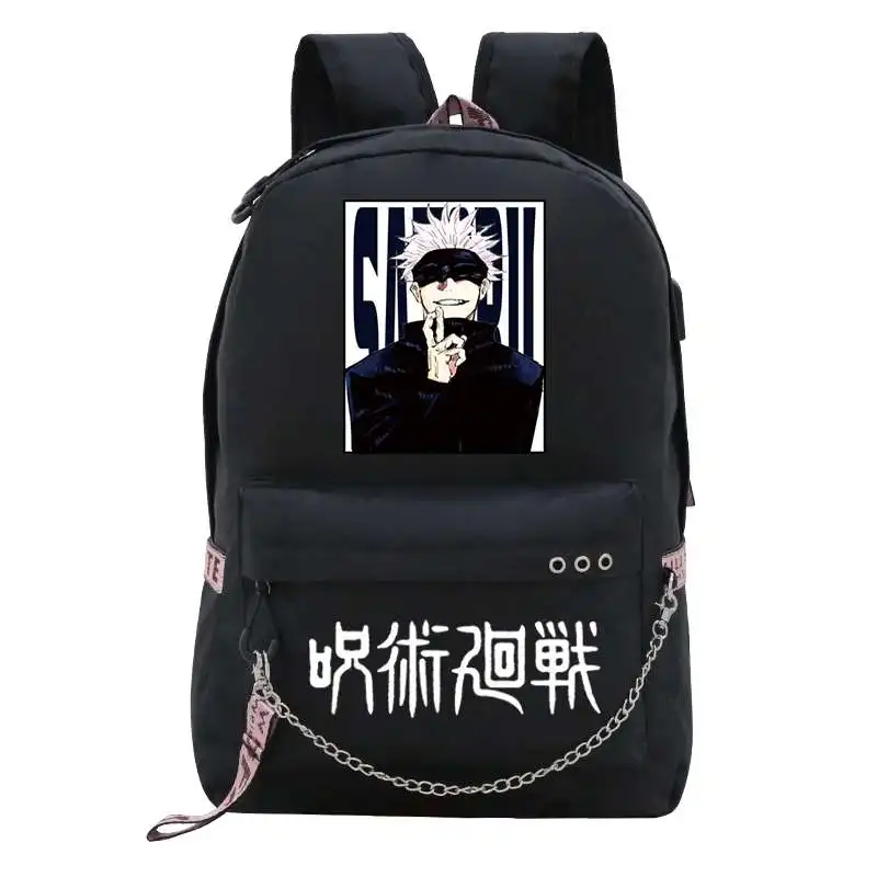 Anime Jujutsu Kaisen USB Backpack Bag School Book Black Mochila Travel Bags Laptop Chain Computer Laptop Bag W/ Headphone