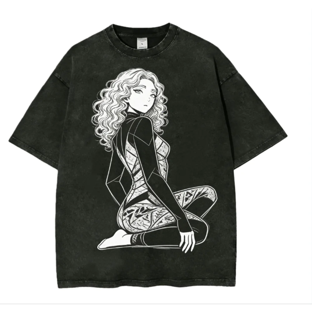 

Футболка большого размера с рисунком для девочек в стиле аниме, винтажная стираная повседневная уличная одежда унисекс, Harajuku, модная мягкая хлопковая свободная футболка для мужчин и женщин