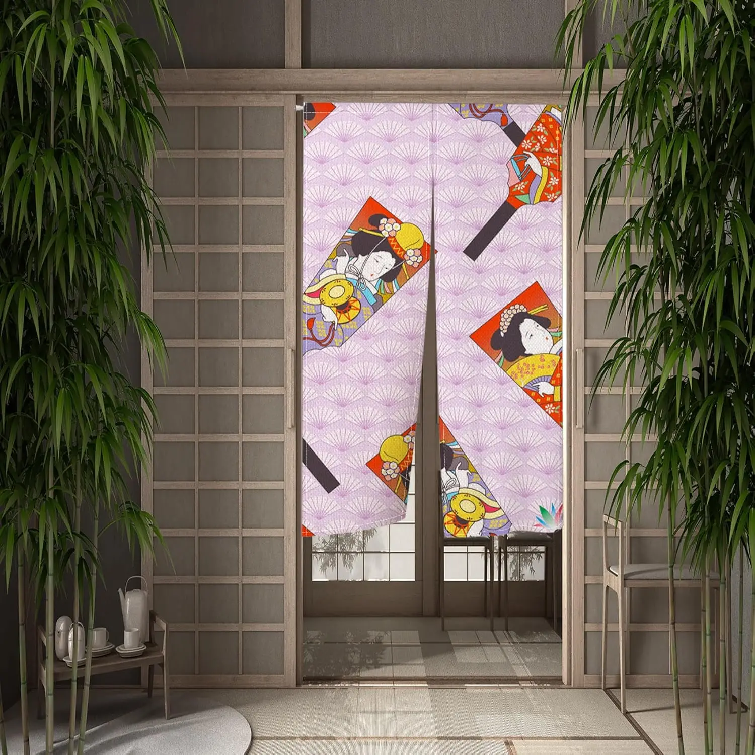 Japanese Style Noren Long Doorway Curtain Door Tapestry Maple Leaves Printed Tapestry Window Treatment for Ukiyoe Room Privacy