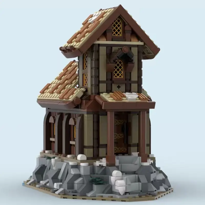 

1077 шт. новая модель здания, серия средневекового дерева, самодельная церковь, модульный детский строительный блок, игрушка, подарок на праздник