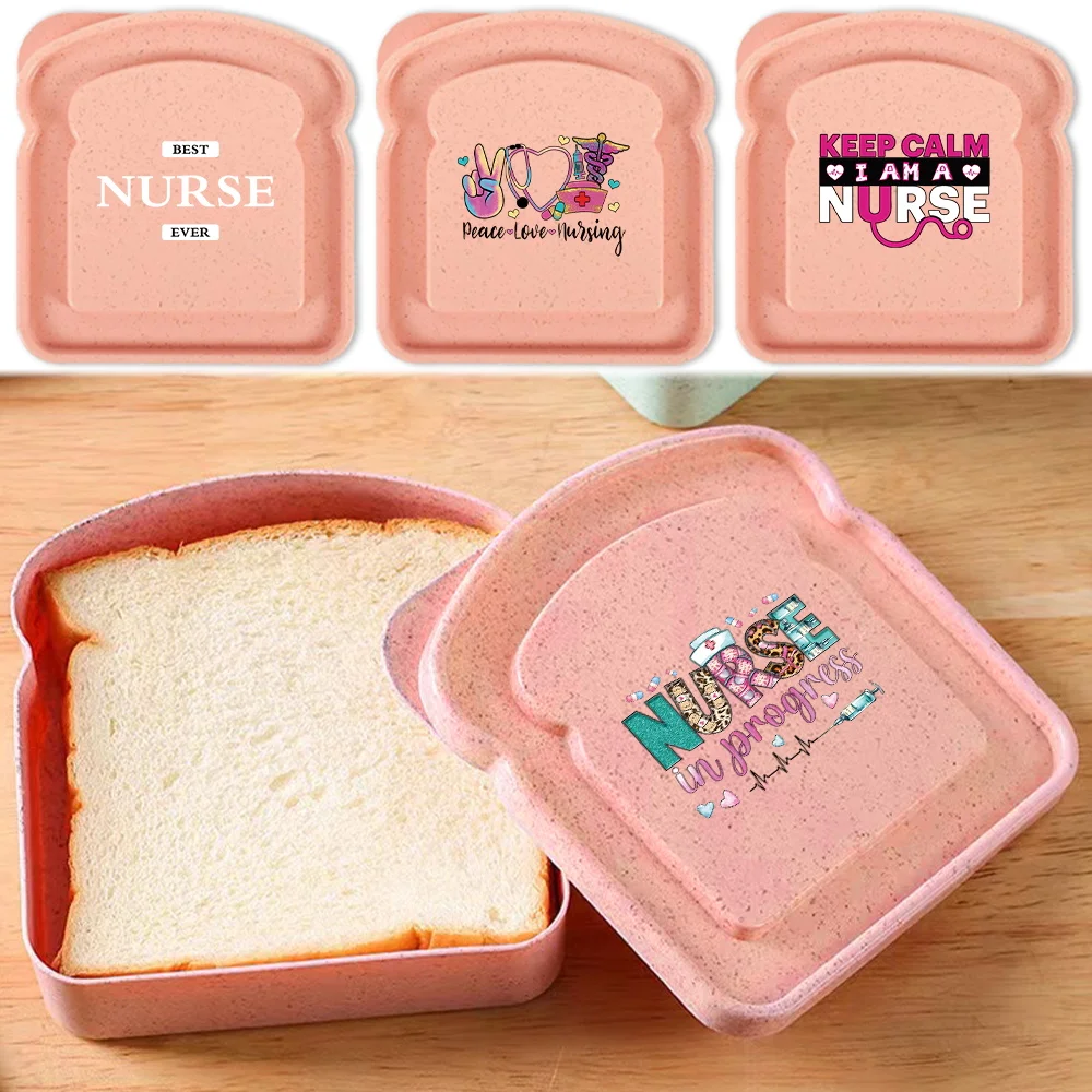 Lunch Toast Case Portable Sandwich Bread Box Lunch Bag Container Fresh-keeping Toast Preservation Organizer Nurse Pattern