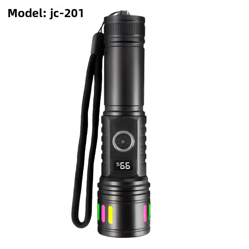 Linterna de aleación de aluminio de alta potencia más vendida: largo alcance, duración de batería extra larga, carga rápida, pantalla digital blanca