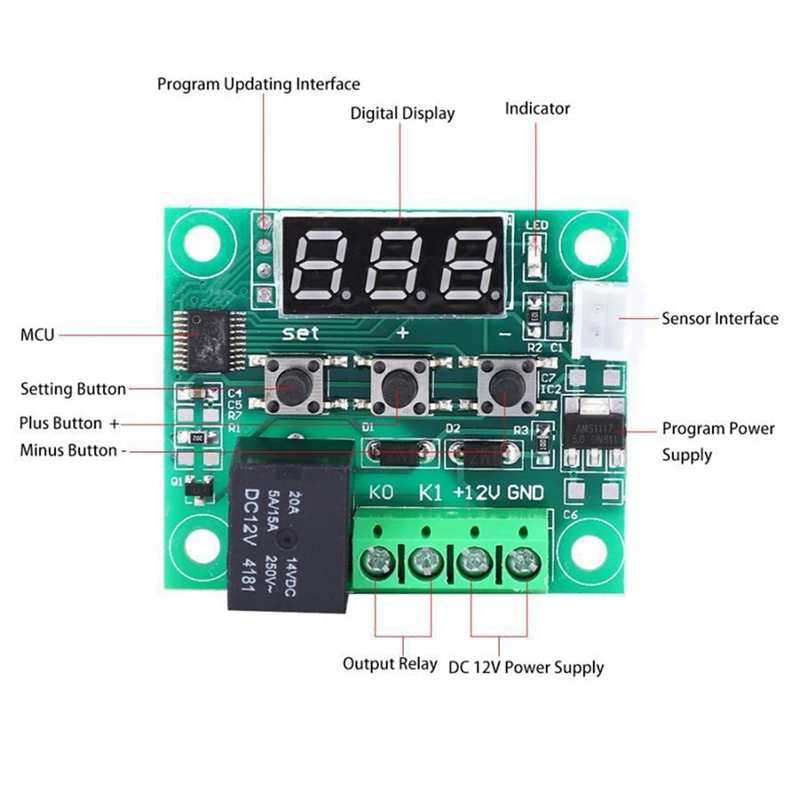 2Pcs W1209 Temperature Controller Module With Case LED Display Digital Thermostat Module With Waterproof NTC Probe Easy Install