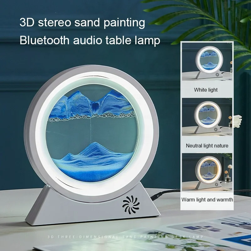 New Multifunctional Blue Tooth Speakers Creative Quicksand Painting Decoration Small Night Light Hourglass Dynamic Home Crafts