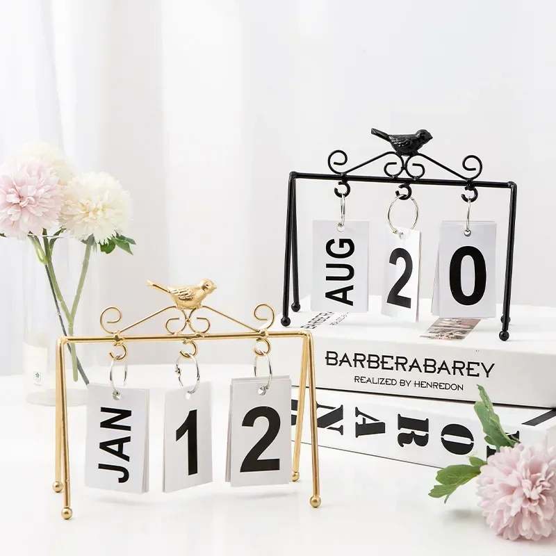 DIY Iron Bird Page Flip Calendar Decoration Crafts Creative Perpetual Calendar Home Decoration