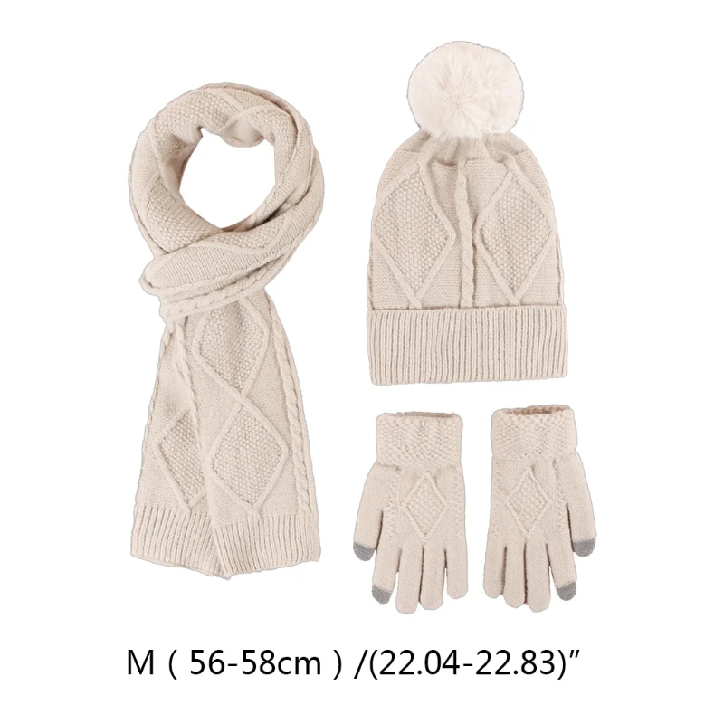 Hat Scarf Gloves Winter Warm Knit Beanie Hat Gloves Long Scarf Set Skull Cap