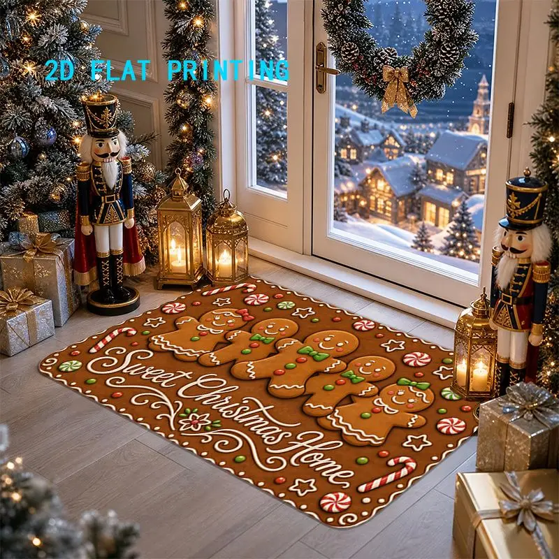 VIKAMA Sweet Yule Home Gingerbread Person Candy Stick Snowflake Welcome Mat Festive Salutations Floor Padding Space Decor Soft