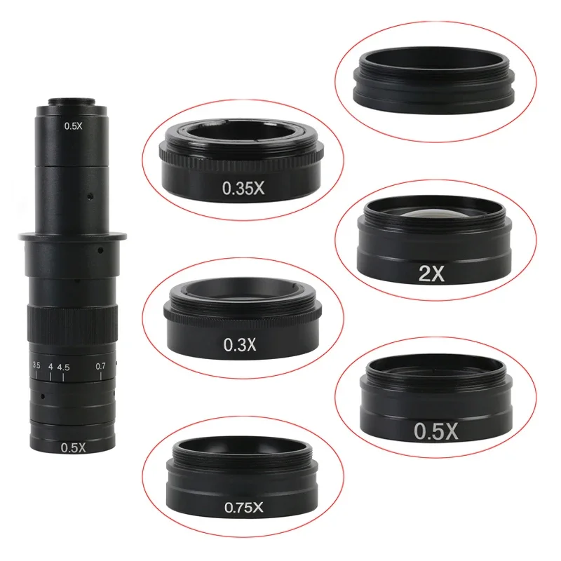 0.3X 0.35X 0.5X 0.75X 2X Barlow Lens  Auxiliary Objective Glass 42mm Thread Interface For C Mount Zoom Lens 120X/180X/200X/500X