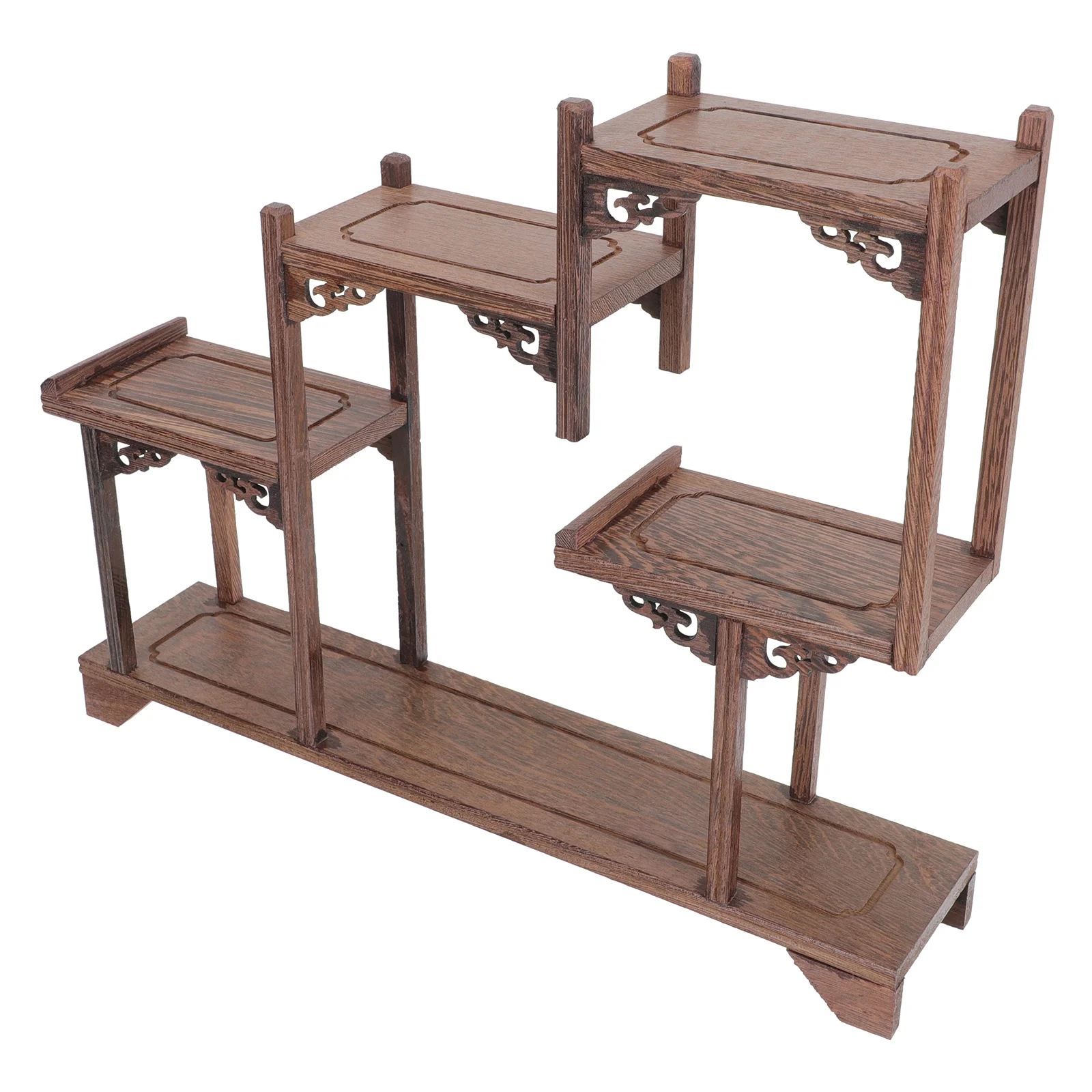 Solid Wood Shelf Holders Ornaments Indoor Plant Pot Vintage Decorations Curio Wooden Rack Showing Stand for Home Crafts