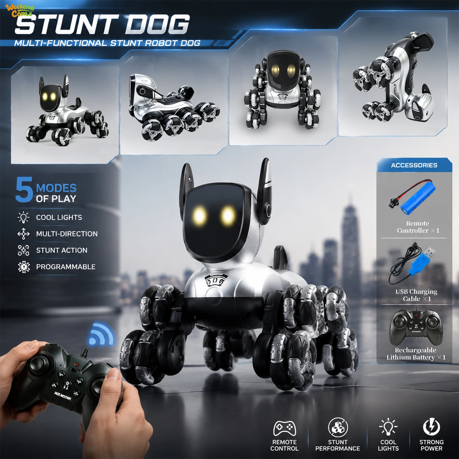 Rechargeable Robot Dog - Interactive Smart Robot Dog, Mini/Large Size, Remote Control Trick Robot Toy with Remote Control, Music And Performance Patterns, Electronic Pet Toy Dog Suitable for Boys And Girls Gifts, Birthday And New Year Gifts