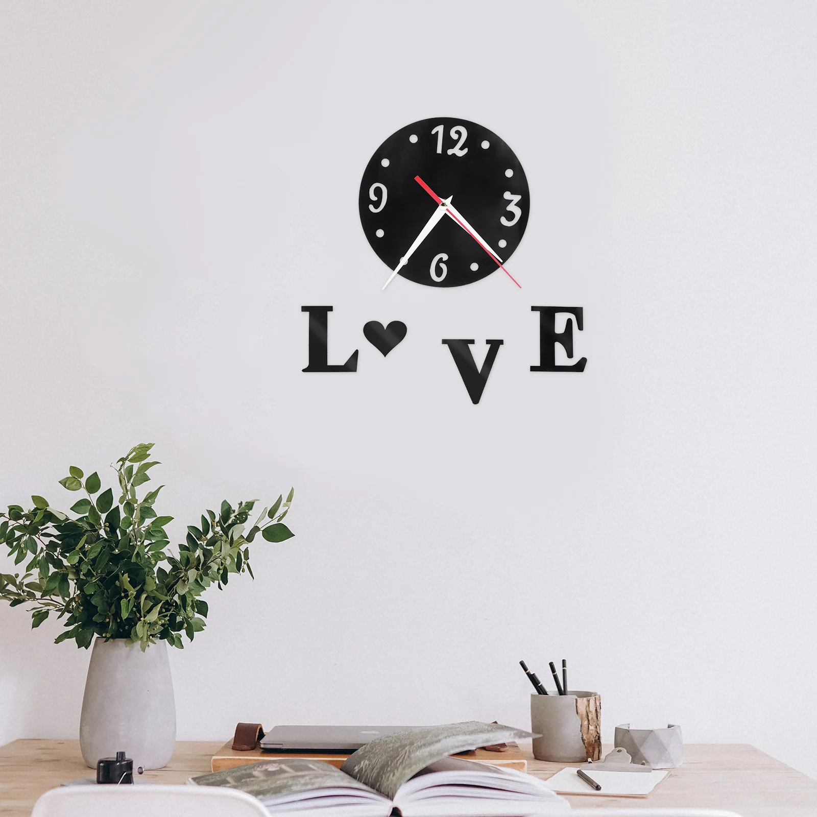 

Creative Wall Clock Heart Shape Mirror Effect Sticker Decal Frameless DIY Waterproof Bedroom Living Room Easy Install Modern
