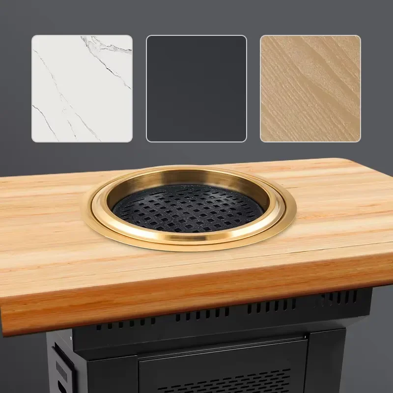 Commercial Smokeless Electric BBQ Grill Pot Korean Style Ironing Pan Hot Pot Table with Folding Cart Powder Coated Finish for