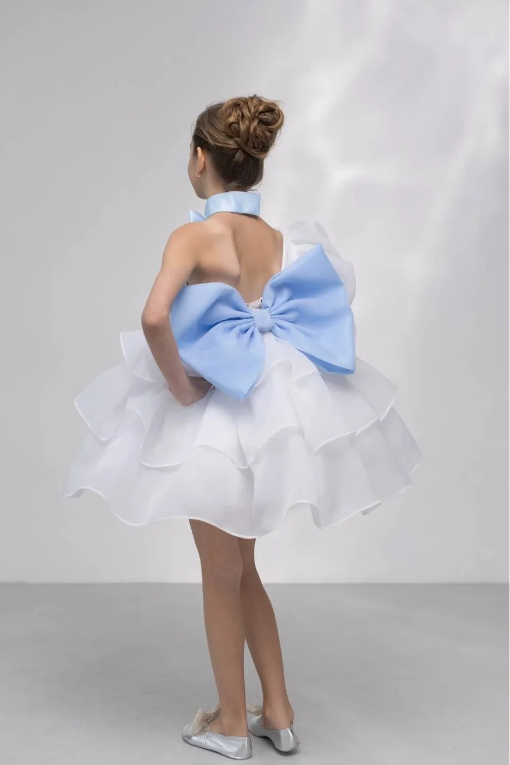 Falda abullonada con pajarita blanca, traje de bautismo para niños, precioso vestido de princesa de actuación navideña para niñas de 1 a 14 años, niña de las flores w