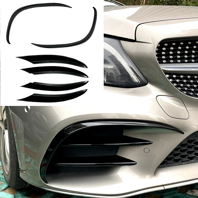 Car Front Bumper Wind Knife Grille Trim Cover Fog Lamp Strip Stickers For Mercedes Benz C Class W205 C180 C200 C260 2019 2020+